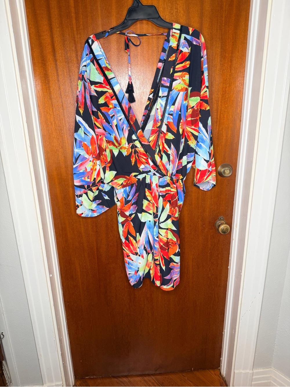 Fashion Nova Black Tropical Floral Wrap Romper